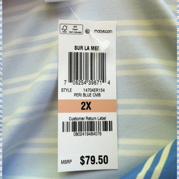 NWT Charter Club Striped Blue White Top Size 2X - Picture 8 of 9